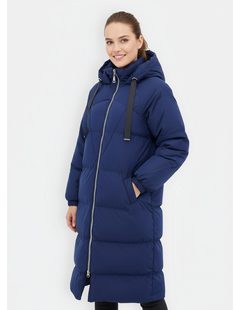 Dámska dlhá zimná bunda s kapucňou tmavomodrá