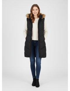 Dámská zimní vesta s kapucí a kožešinou černá
