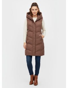 Dámská prošívaná vesta s kapucí hnědá