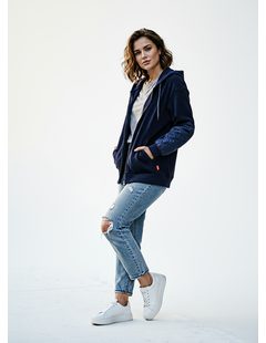 Dámska voľná mikina s kapucňou tmavomodrá