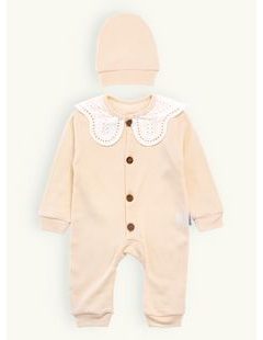 Novorodenecké body s čipkou a čiapkou krémové