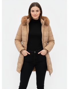 Dámska prešívaná bunda s kapucňou béžová