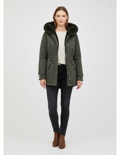 Dámská zimní bunda s kožešinou khaki