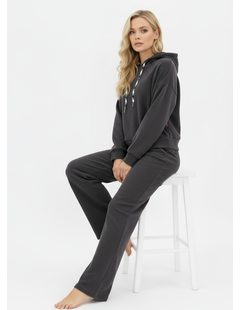 Dámská žebrovaná tepláková souprava s kapucí grafitová