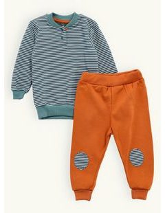 Dojčenská pruhovaná súprava zeleno-tehlová