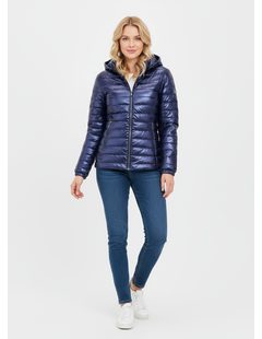 Dámská lesklá prošívaná bunda tmavě modrá