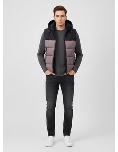 Pánská prošívaná vesta hnědá šedá