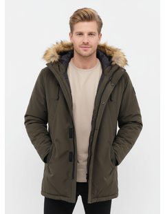 Pánská zimní bunda s kožešinou tmavě zelená