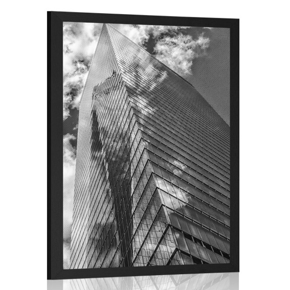 Plakát majestátní mrakodrapy v černobílém provedení