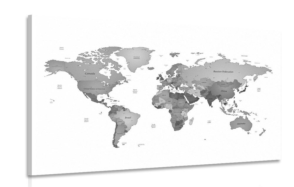 Obraz mapa světa v barvách černobílé