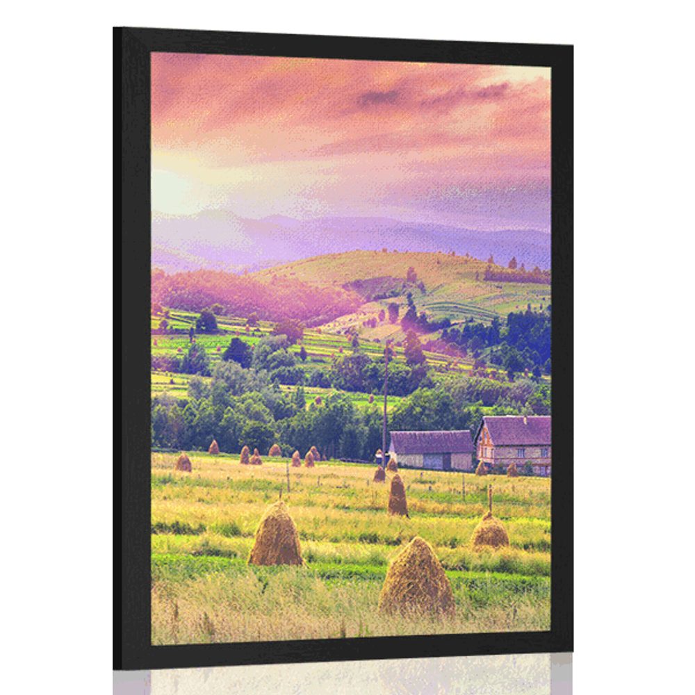 Plakát stohy sena v karpatských horách