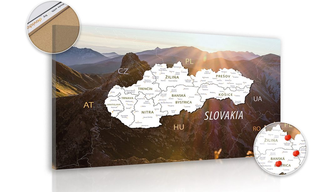 Obraz na korku mapa Slovenska s pozadím hôr