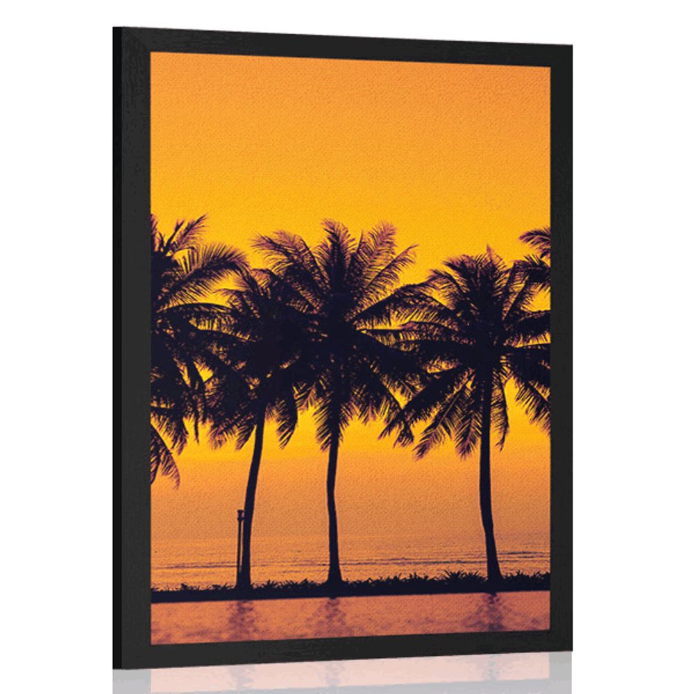 Plakát západ slunce nad palmami