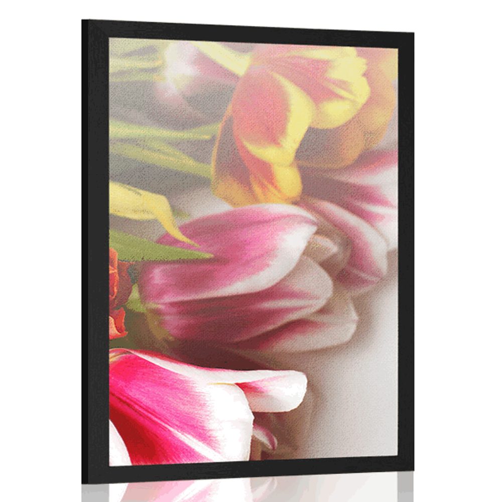 Plakát kytice barevných tulipánů