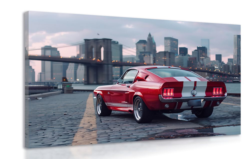 Obraz Mustang s panoramatem New Yorku