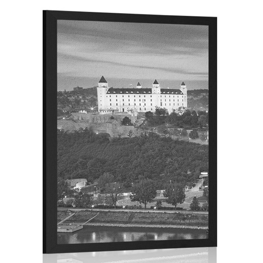 Plakát pohled na Bratislavský hrad v černobílém provedení