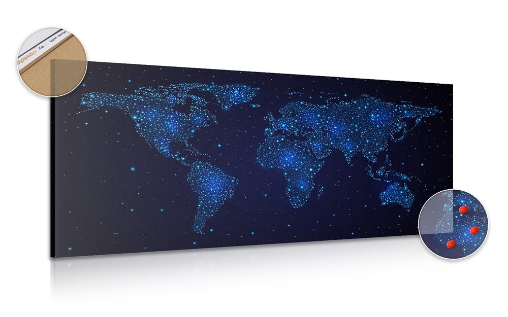 Obraz na korku mapa světa s noční oblohou