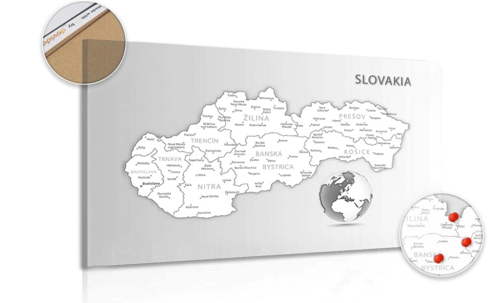 Obraz na korku černobílá mapa Slovenské republiky