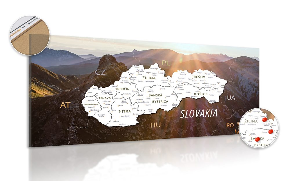Obraz na korku mapa Slovenska s malebnými horami