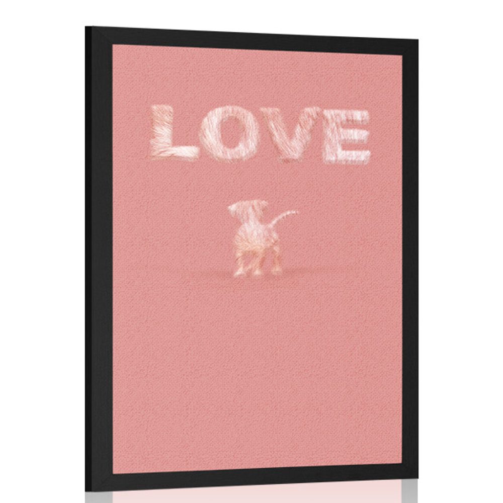 Plakát pejsek s nápisem Love v růžovém provedení