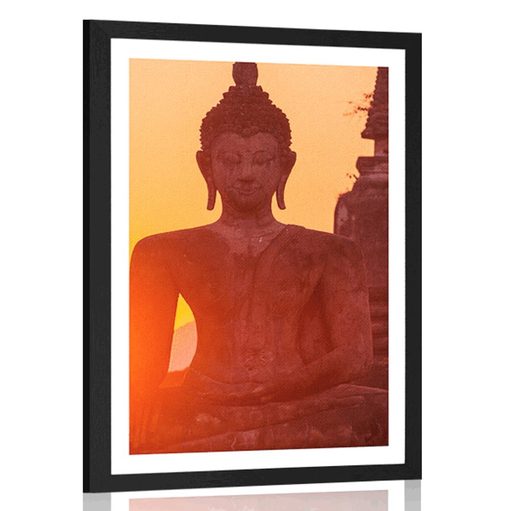Plagát s paspartou socha Budhu uprostred kameňov