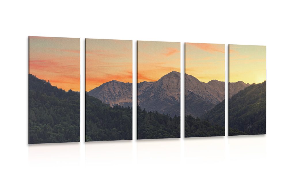 5-dílný obraz západ slunce na horách