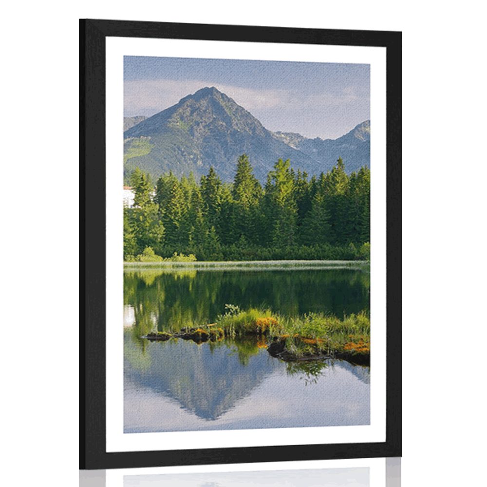 Plakát s paspartou nádherné panorama hor u jezera