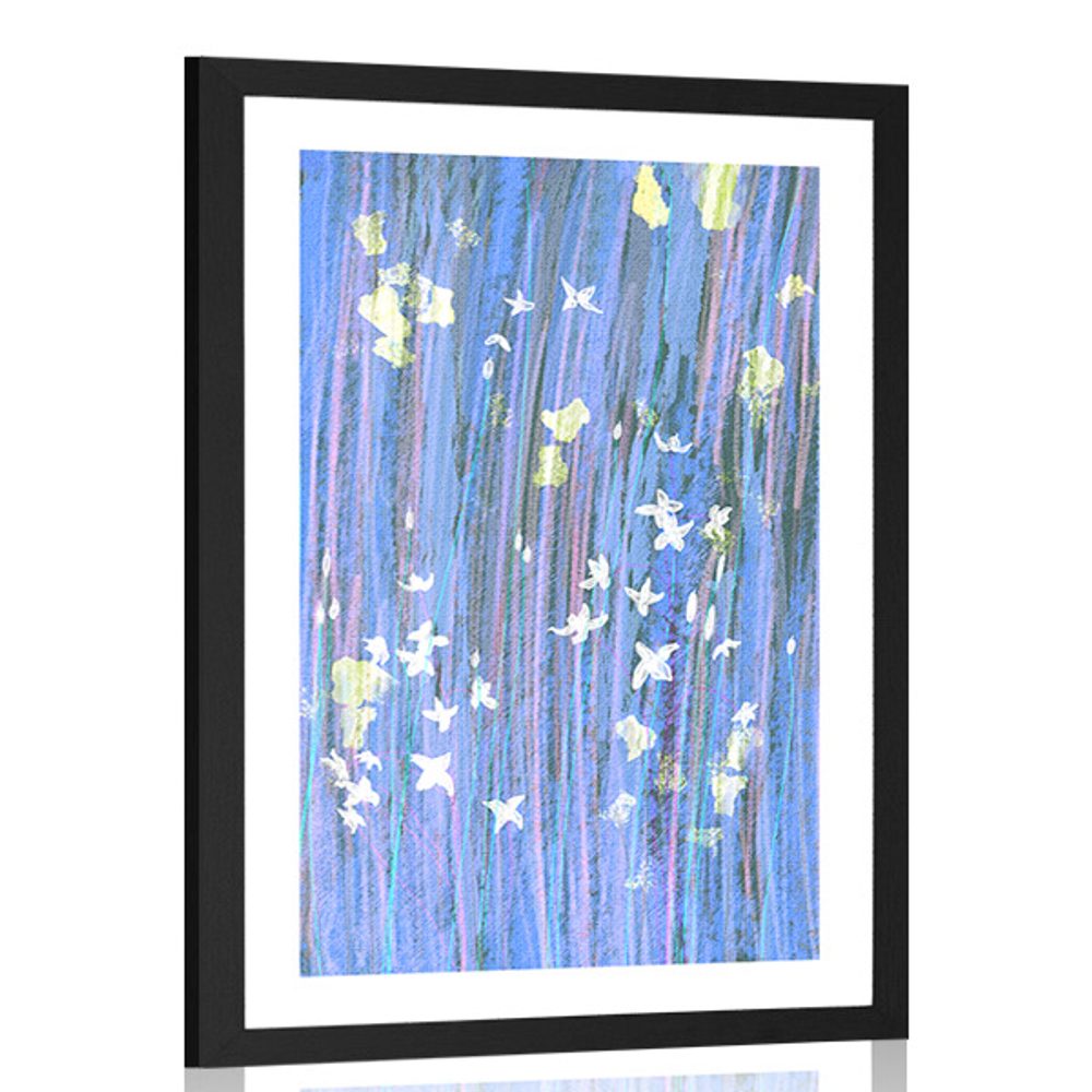 Plakát s paspartou abstrakce květin ve fialovém provedení