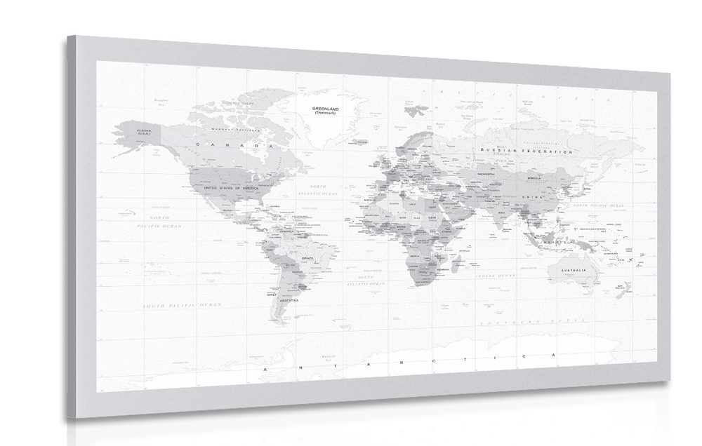 Obraz klasická čiernobiela mapa so šedým okrajom
