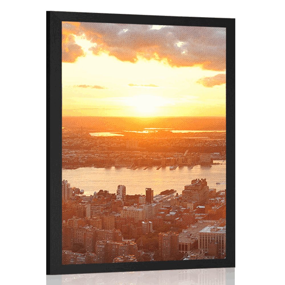 Plakát západ slunce nad městem New York