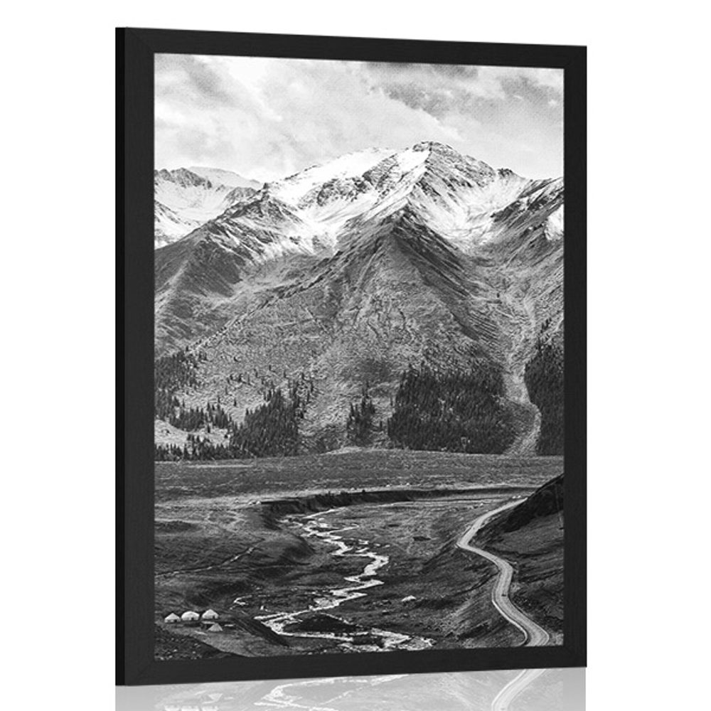 Plakát nádherné horské panorama v černobílém provedení