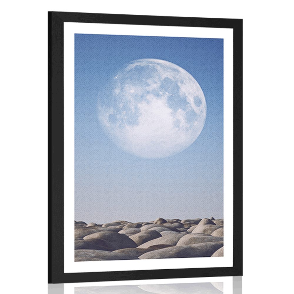 Plakát s paspartou skládané kameny v měsíčním světle