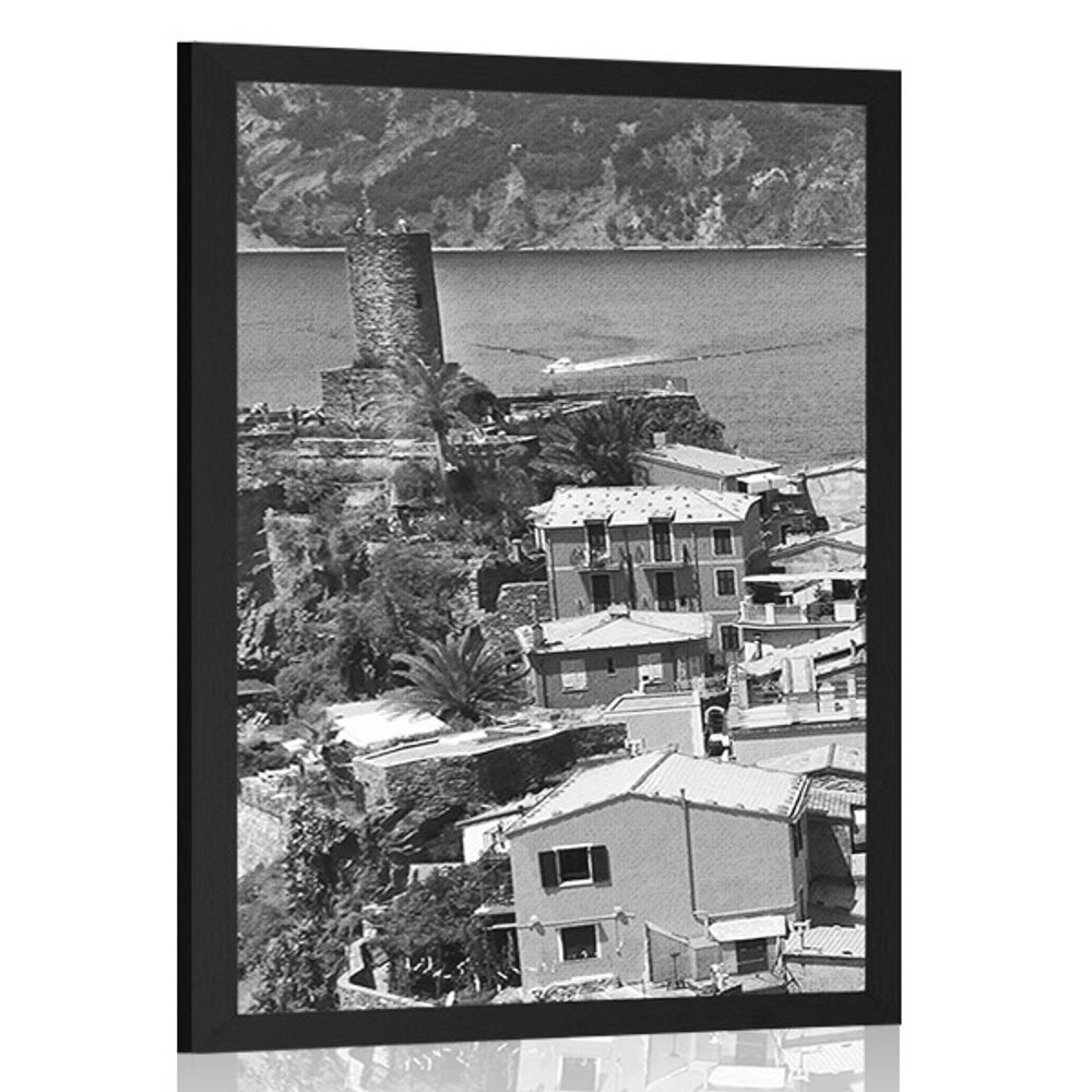 Plakát černobílé pobřeží Itálie