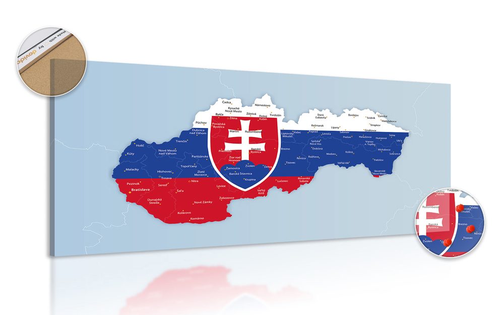 Obraz na korku mapa Slovenska so štátnym znakom