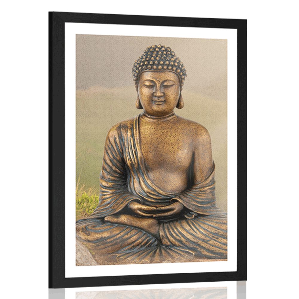 Plakát s paspartou socha Buddhy v meditující poloze