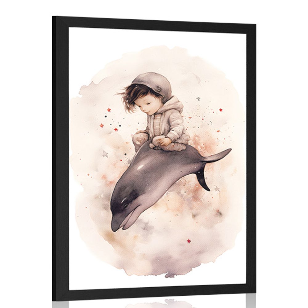 Plakát zasněný chlapeček s delfínem