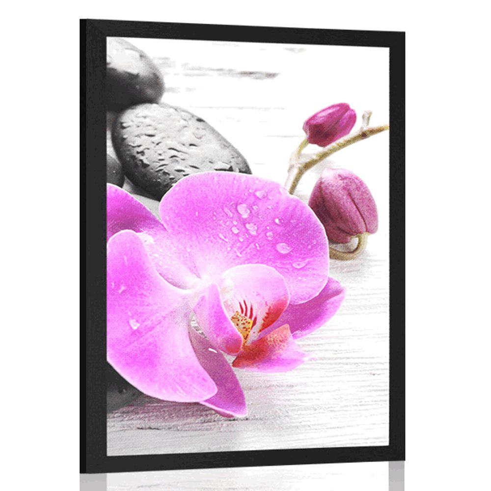 Plakát kouzelná souhra kamenů a orchideje