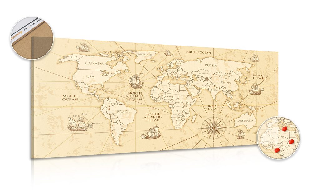 Obraz na korku mapa světa s loďkami