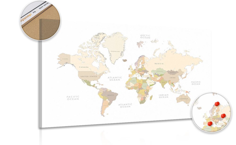 Obraz na korku mapa světa s vintage prvky