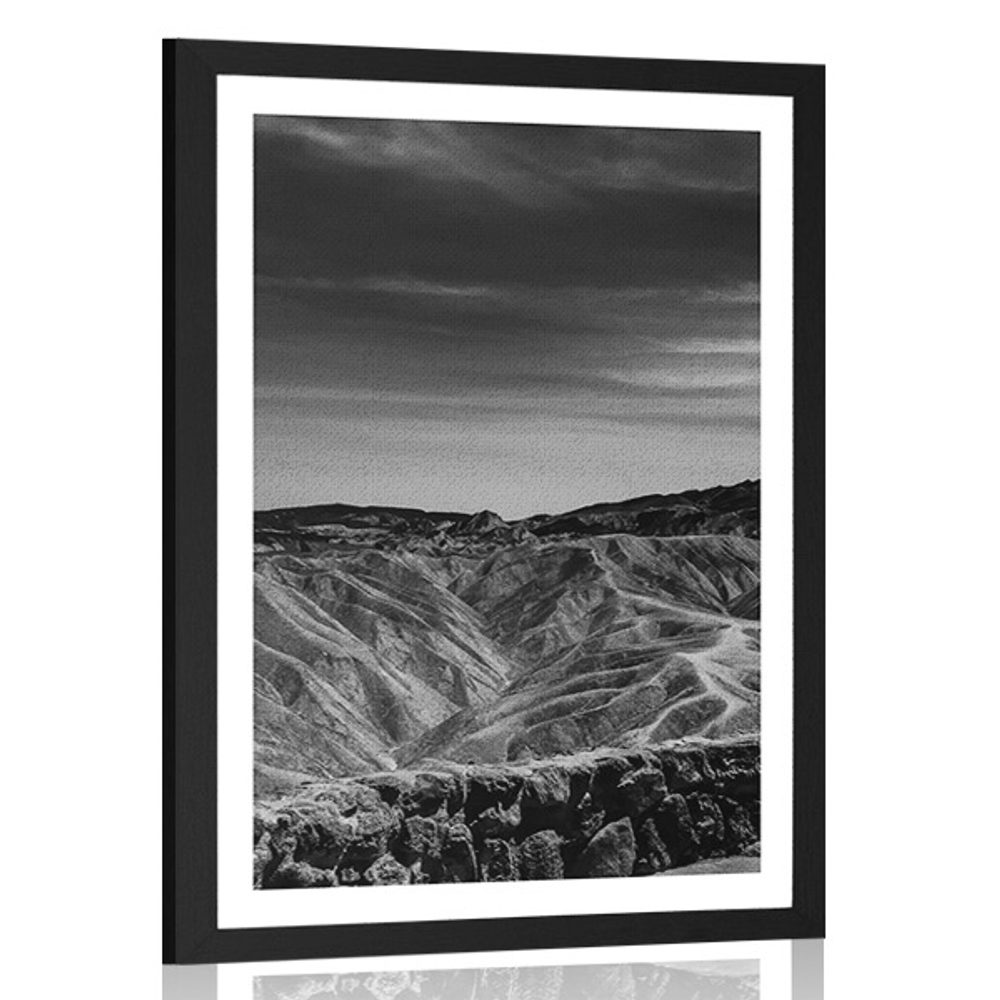 Plakát s paspartou Národní park Death Valley v černobílém provedení