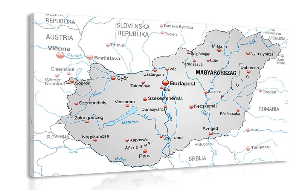 Obraz šedá mapa Maďarska s kontrastom