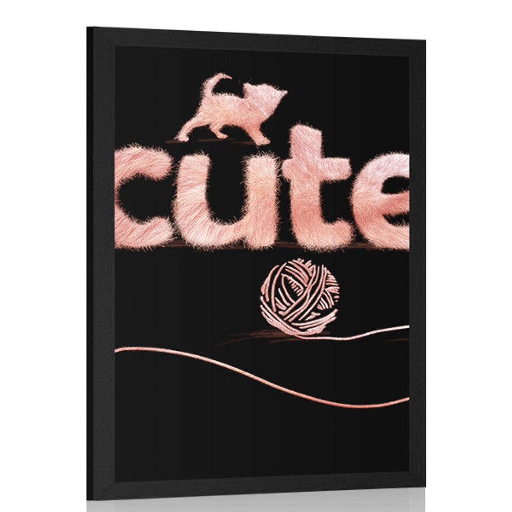 Plakát kočka s klubkem a nápisem Cute