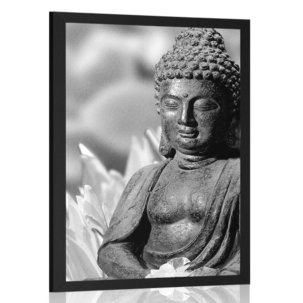 Plakát klidný Buddha v černobílém provedení