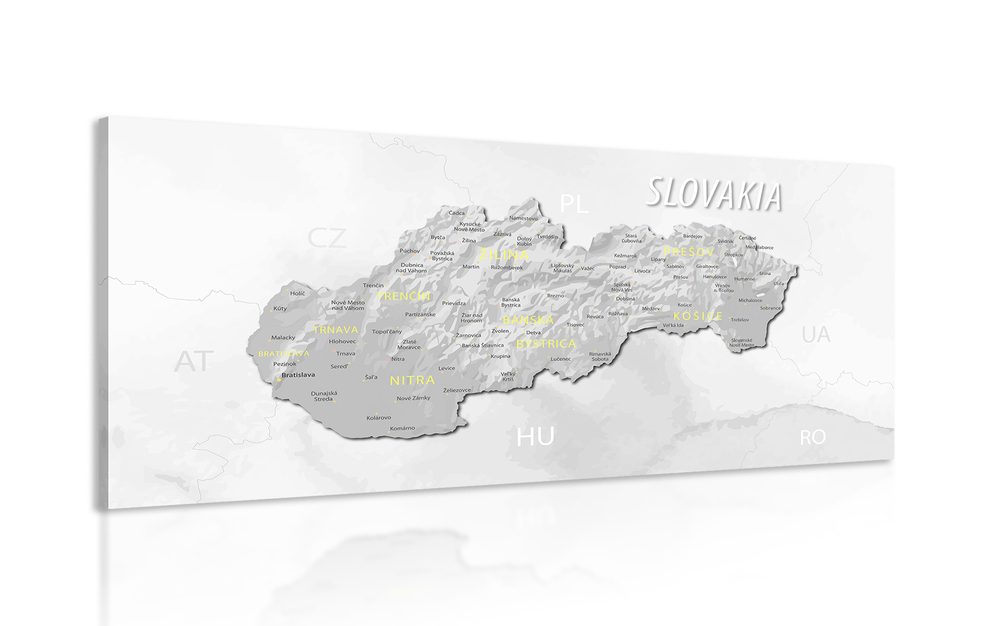 Obraz decentná šedo-žltá mapa Slovenska