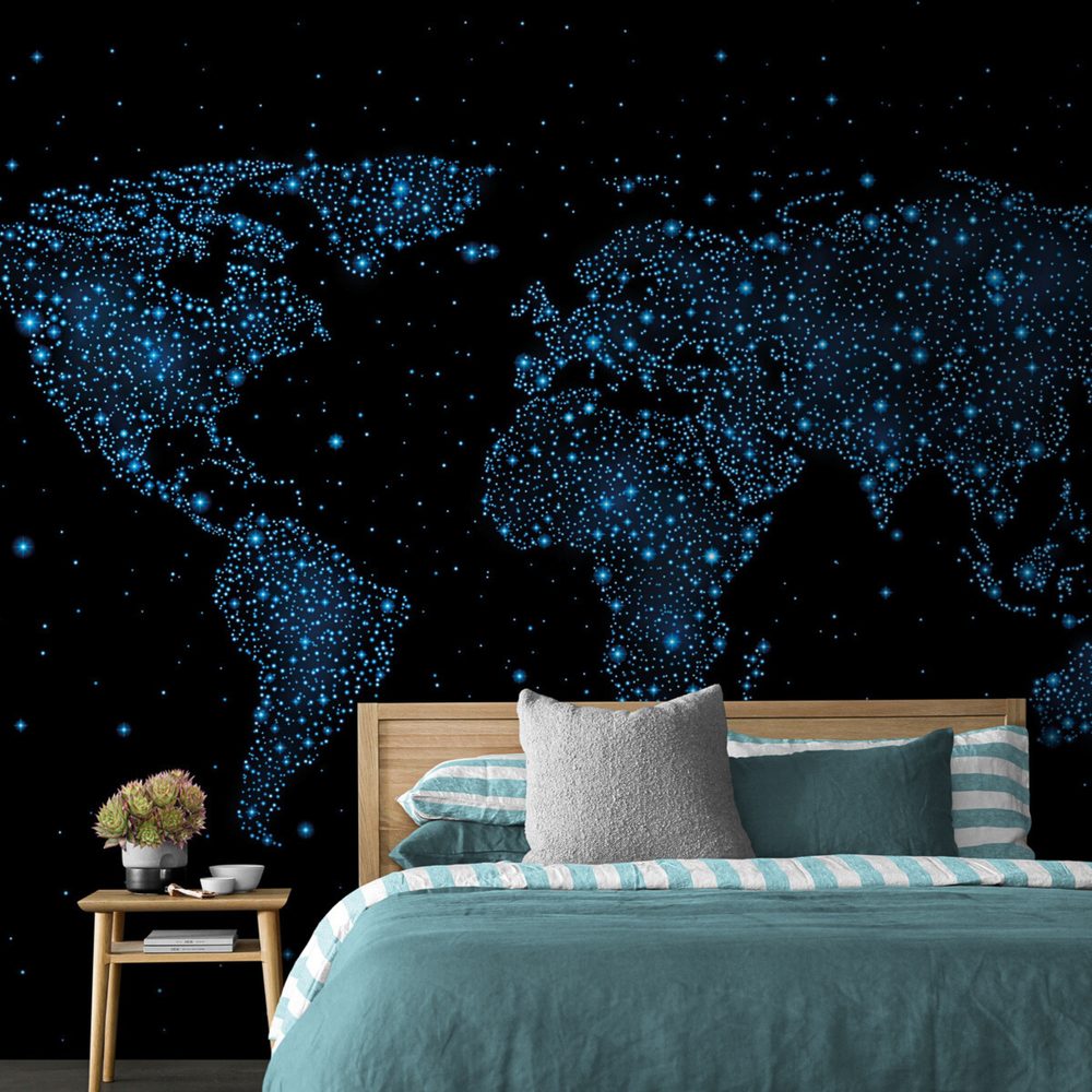 Samolepící tapeta mapa světa s noční oblohou