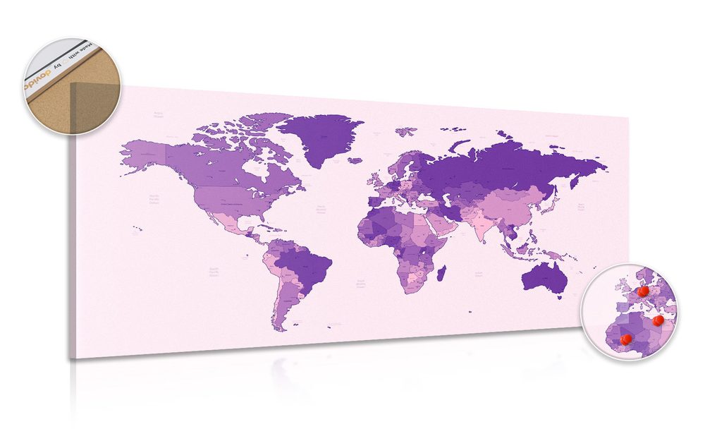 Obraz na korku detailní mapa světa ve fialové barvě