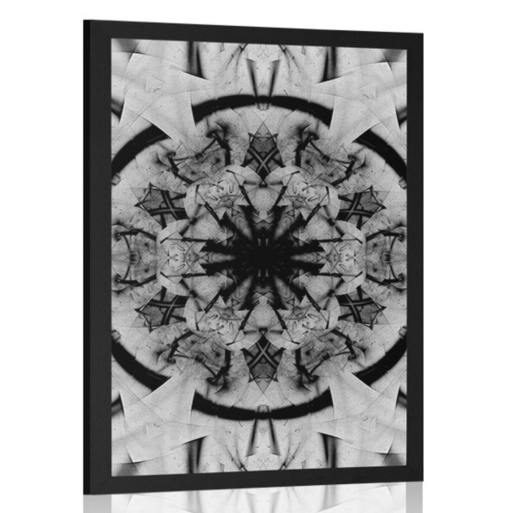Plakát abstrakce Mandaly v černobílém provedení