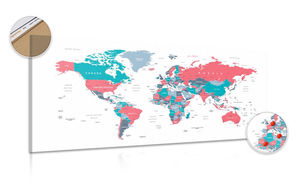 Obraz na korku mapa světa s pastelovým nádechem