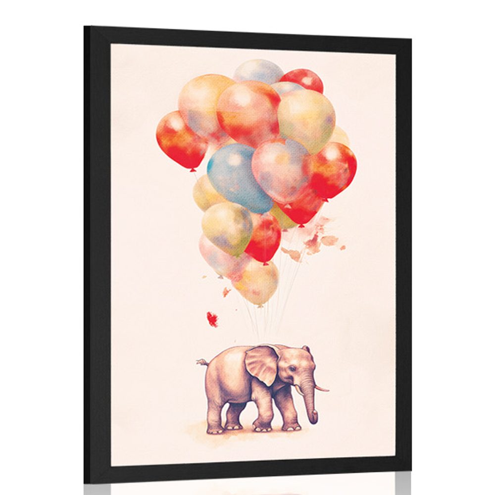 Plagát zasnený slon s balónmi