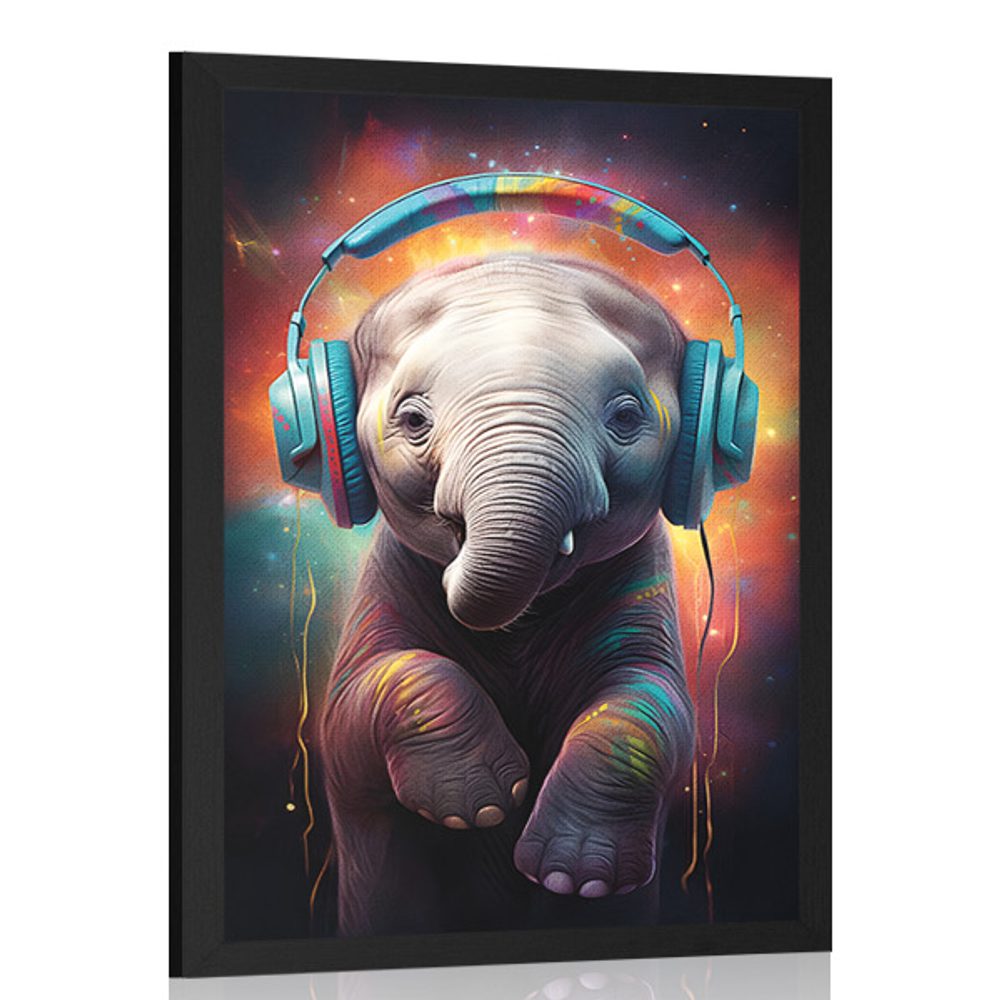 Plakát slon se sluchátky